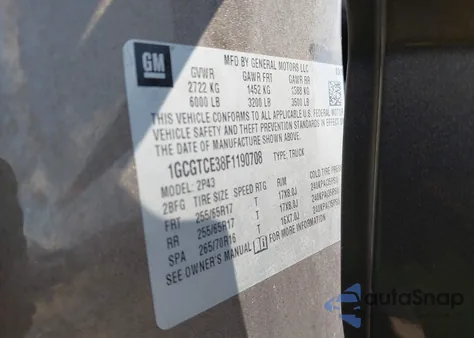 2015 Chevrolet Colorado Z71 из США, поврежденный, VIN 1GCGTCE38F1190708